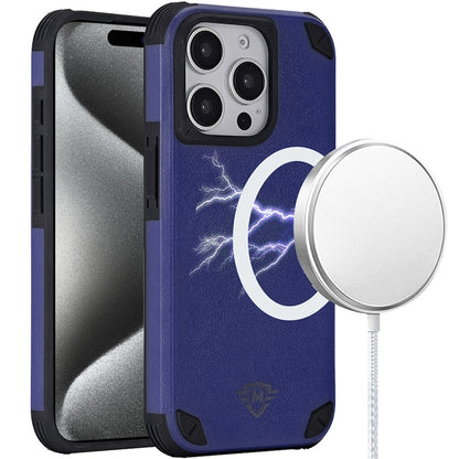For Apple iPhone 15 Pro Max (6.7") Heavy Duty Dual-Layer Rugged Protection, Shockproof Protective Magnetic Compatible with MagSafe Case Cover
