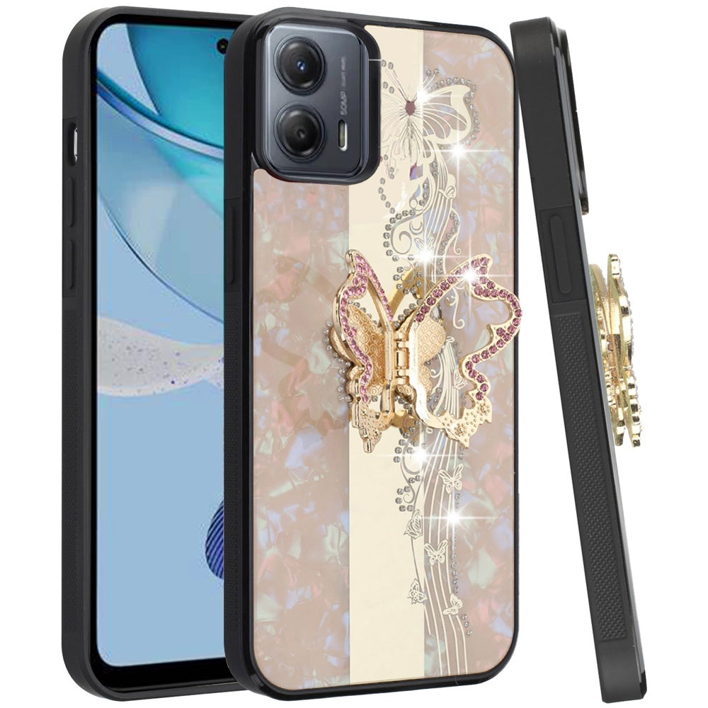 For Motorola Razr 2025 /2024 Diamonds 3D Butterfly Bling Sparkly Glitter Ornaments Engraving Hybrid with Stand Fashion Case Cover Enchanted Butterfly Gold