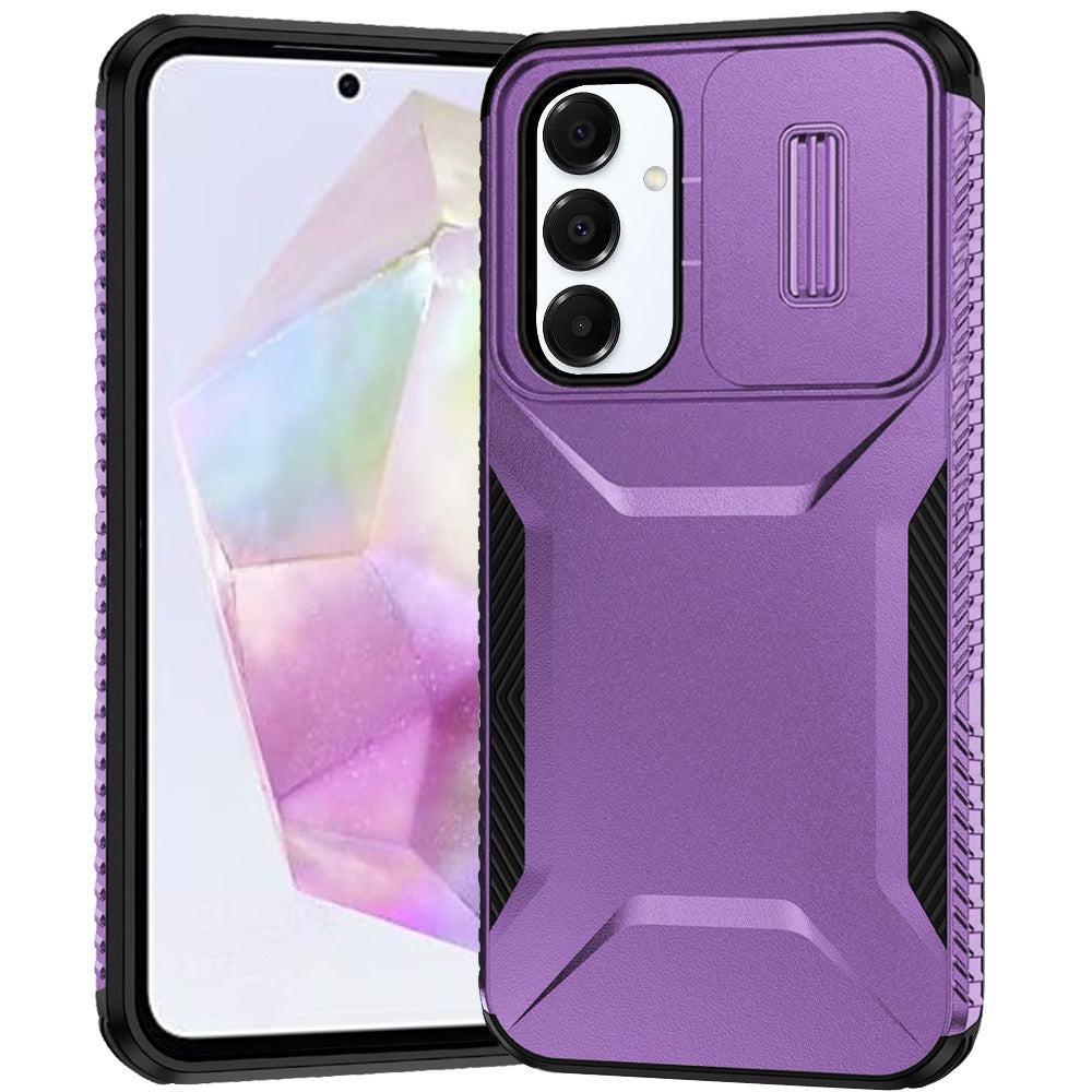 For Samsung Galaxy A36 Slim Fit Shockproof Hybrid with Slide Camera Window Covering, Rugged Tpu Silicone Hard PC Bumper Case Cover