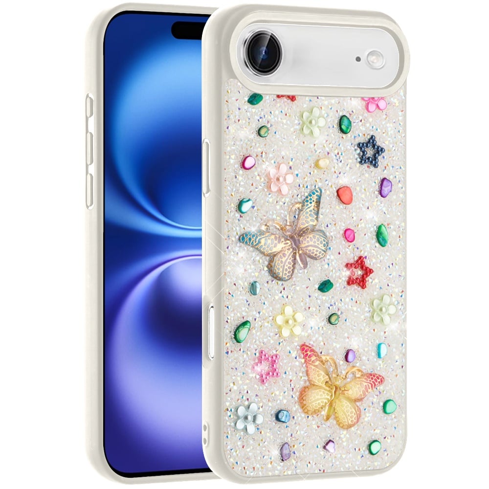 For Apple iPhone 17 Air (6.6") Diamond Butterfly 3D Glitter Bling Design, Slim Hybrid Sparkle Protective Cover TPU for Women Girls Case Cover