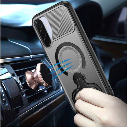 For Samsung Galaxy A17 5G Hybrid with Invisible 2 Hole Ring Stand Magnetic back Car Mount Friendly Protector Case Cover