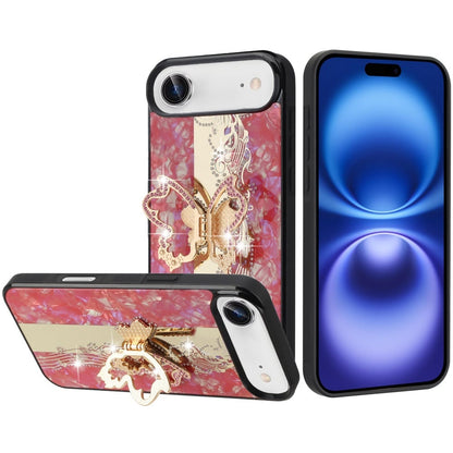 For Apple iPhone 17 Air (6.6") Diamonds 3D Fashion Bling Sparkly Glitter Ornaments Engraving Hybrid with Ring Stand Case Cover