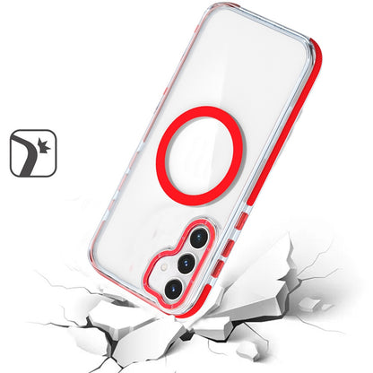 For Samsung Galaxy S25 /S24 Transparent Back with Colorful Frame, Strong Magnetic Circle, MagSafe Compatible, Slim Shockproof Protection Case Cover