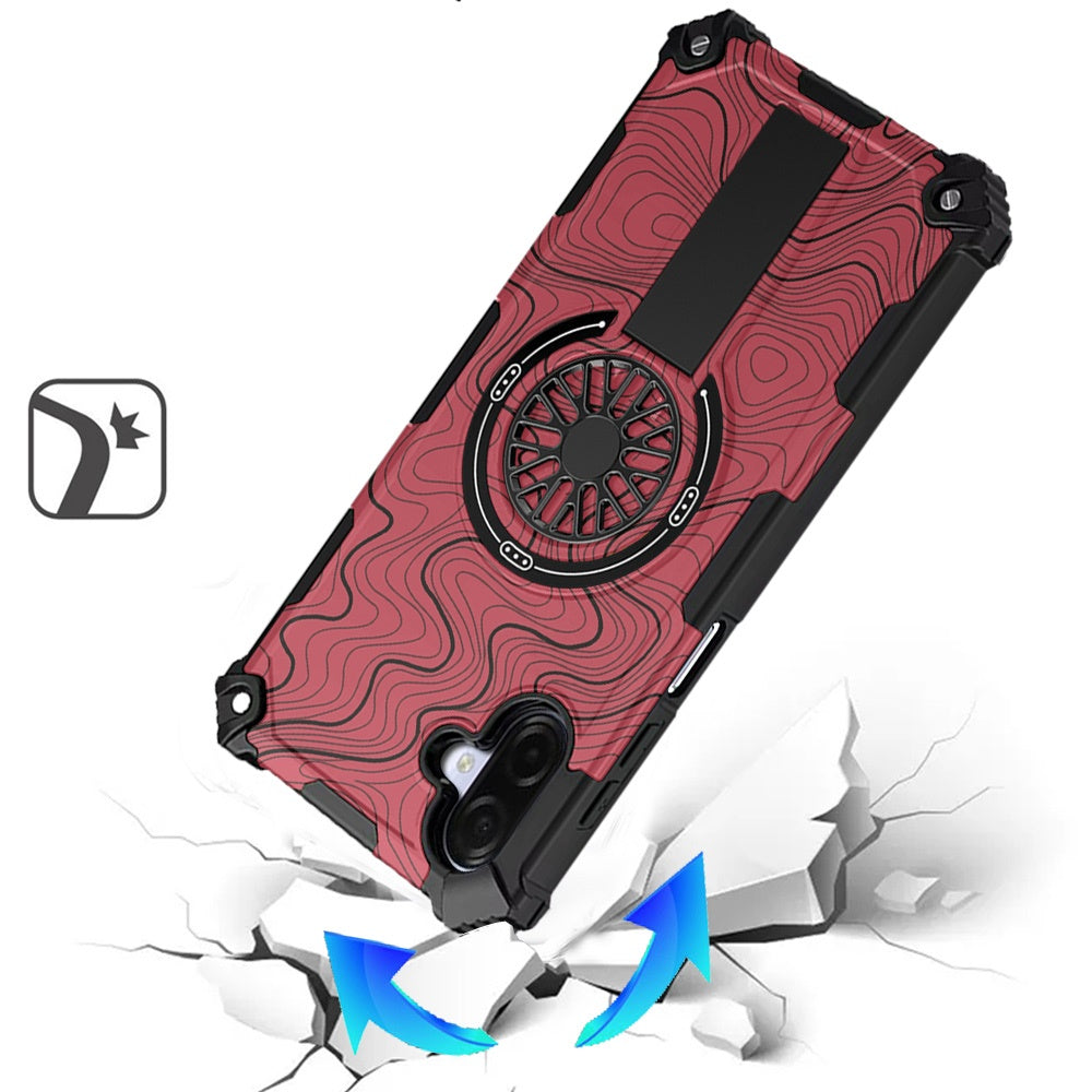 For Samsung Galaxy A07 Magnetic Invisible Kickstand Holder with CD Texture Design, Shockproof Hybrid Military Grade Heavy Duty Case Cover