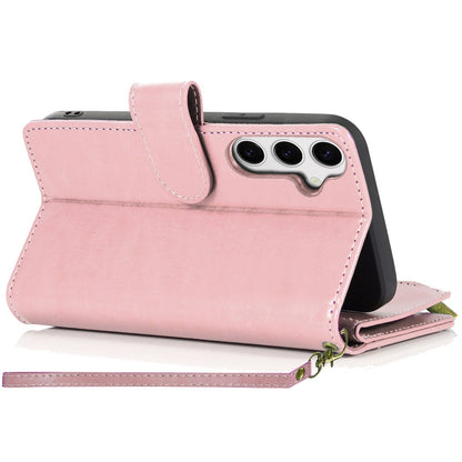 For Samsung Galaxy S26+ / S26 Plus Wallet Case with ID/ Card Holder, Wristlet Strap, Magnetic TPU Protective Shockproof Folio Flip Case Cover Rose Gold