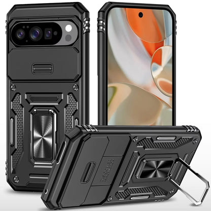 For Google Pixel 10 /Pixel 10 Pro Tough Hybrid Case with Movable Camera Window & Metal Ring Stand Shockproof Case Cover