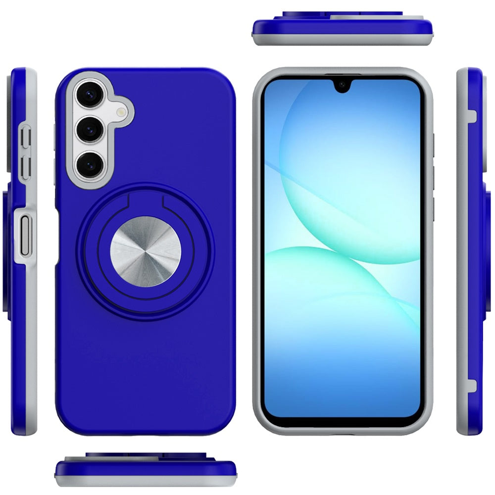 For Samsung Galaxy A17 5G Metal Matte Hybrid with Invisible Rotational Ring Stand, Car Mount Friendly, Military Grade Slim Fit Sturdy Case Cover Blue