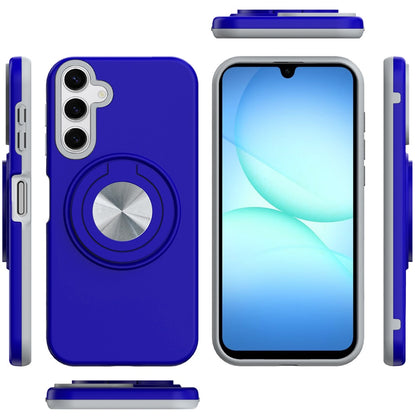For Samsung Galaxy A17 5G Metal Matte Hybrid with Invisible Rotational Ring Stand, Car Mount Friendly, Military Grade Slim Fit Sturdy Case Cover Blue