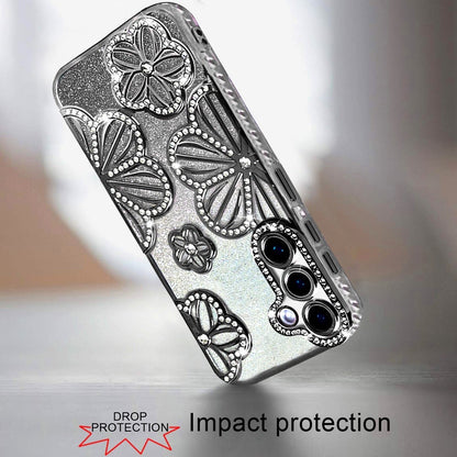 For Samsung Galaxy S26 Luxury Flower Design Sparkle Glitter Diamond Rhinestone Shimmer Bling Plating Thick TPU Hard PC Case Cover