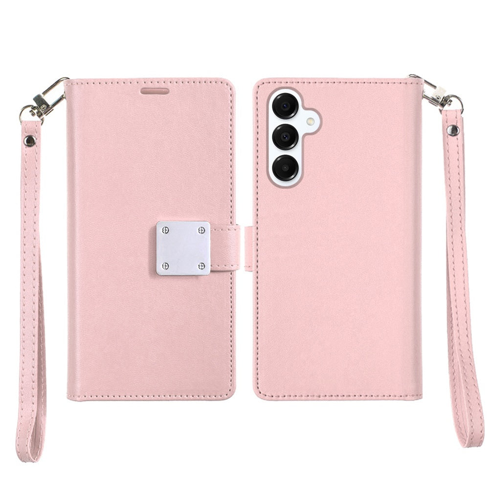 For Samsung Galaxy S26+ / S26 Plus Wallet Cases PU Leather with Credit Card /ID /Cash Holder Slot Dual Flip Book Pouch, Stand and Strap Case Cover Rose Gold