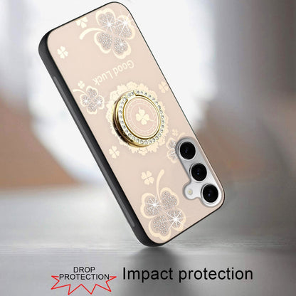 For Samsung Galaxy S25 FE, S25 Fan Edition Diamonds 3D Fashion Bling Sparkly Glitter Ornaments Engraving Hybrid with Ring Stand Case Cover