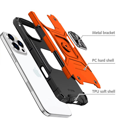 For iPhone 16 Pro Max (6.9") Armor Hybrid Magnetic Stand with Ring Holder Kickstand Shockproof Heavy-Duty Durable Rugged TPU Dual Layer Case Cover Cosmic Orange