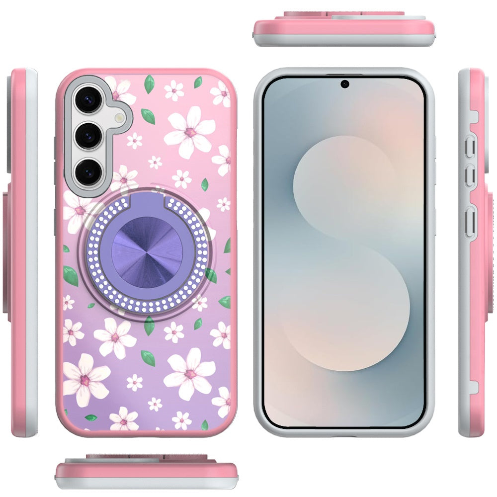 For Samsung Galaxy S26 Pattern Design Hybrid with Invisible Ring Stand & Magnetic Back, Shockproof Protective Grip Case Cover