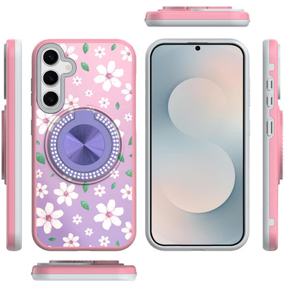 For Samsung Galaxy S26 Pattern Design Hybrid with Invisible Ring Stand & Magnetic Back, Shockproof Protective Grip Case Cover