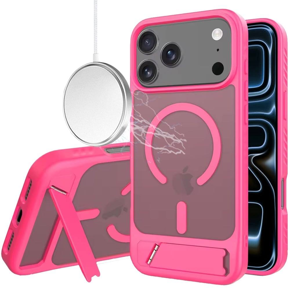 For Apple iPhone 17 Pro (6.3") Matte Magnetic Circle Back TPU Hybrid Drop Protection with Metal Kickstand Shockproof Design Case Cover