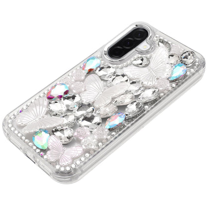 For Samsung Galaxy A57 3D Diamond Floral Butterfly Bling Stone Hybrid, Sparkly Rhinestone Gemstone Back Shockproof Case Cover