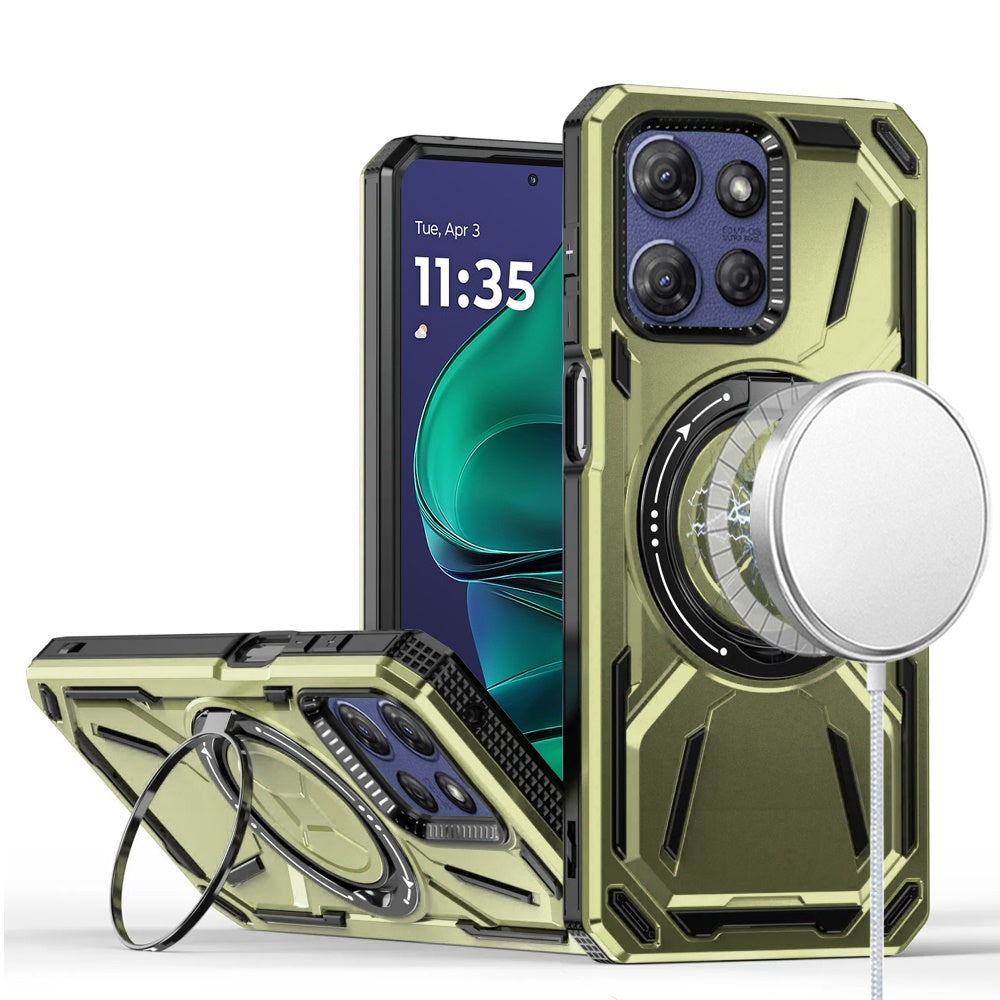 For Motorola Moto G Power 5G 2025 Hybrid Magnetic Ring and 360° Rotational Kickstand with MagSafe Compatible, Military Grade Drop Protection Case Cover