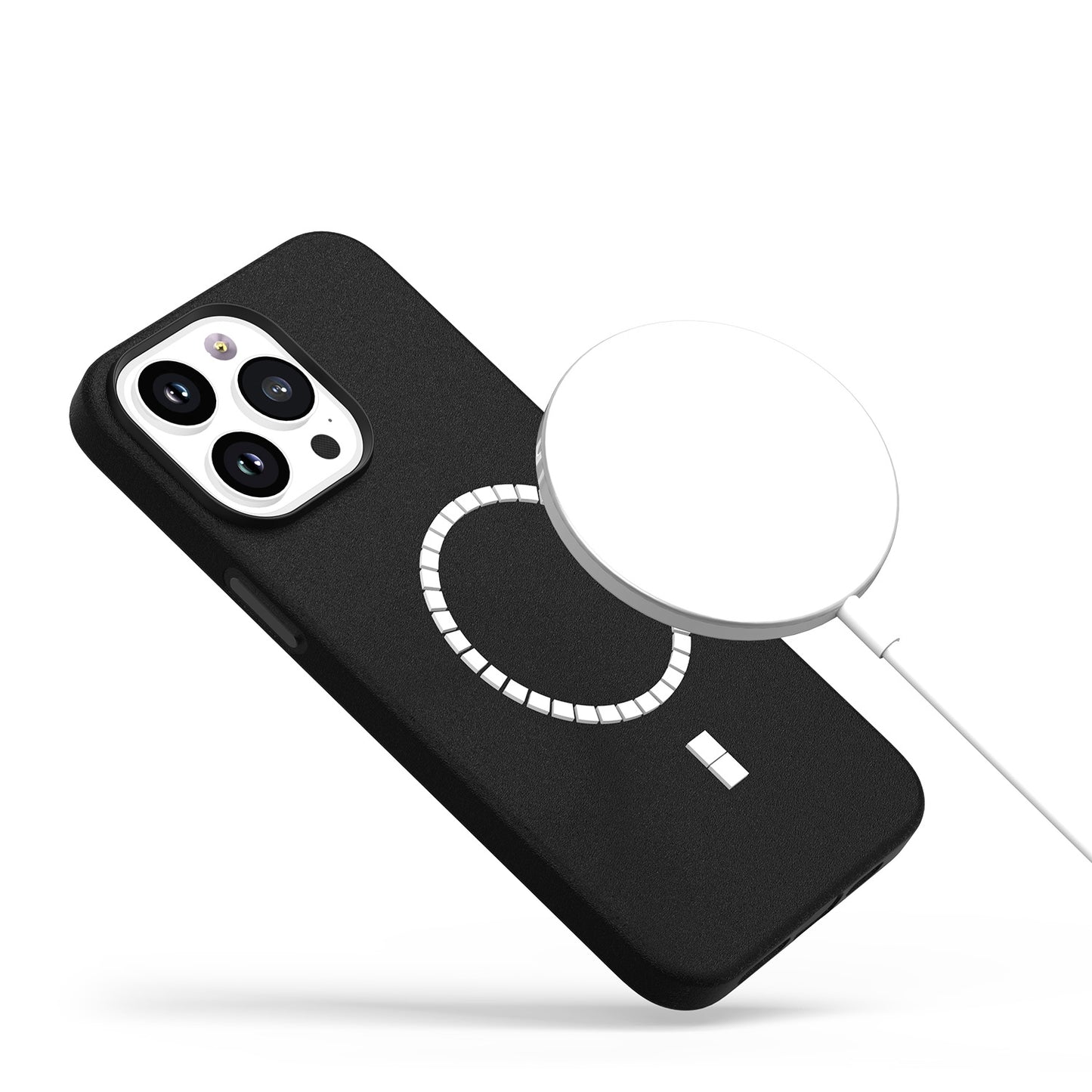 For Apple iPhone 16 Pro (6.3") PU Leather with inner Magnetic Circle Compatible with MagSafe, Rubber TPU Colored Metal Buttons Case Cover