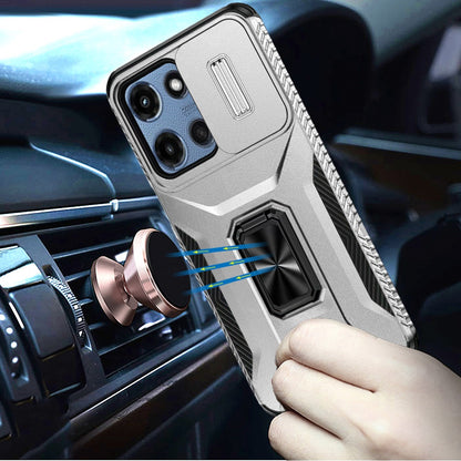 For Samsung Galaxy S25 EDGE Case, Camera Cover with Magnetic Rotation Ring Stand, Military Grade Hybrid Hard TPU Shockproof Case Cover Silver