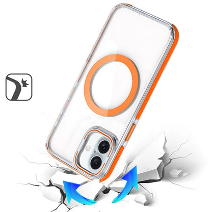 For Apple iPhone 17 (6.3") Hybrid Clear Back Case with Invisible Camera Bracket Stand, MagSafe Magnetic Circle, Shockproof Color Frame Case Cover Cosmic Orange