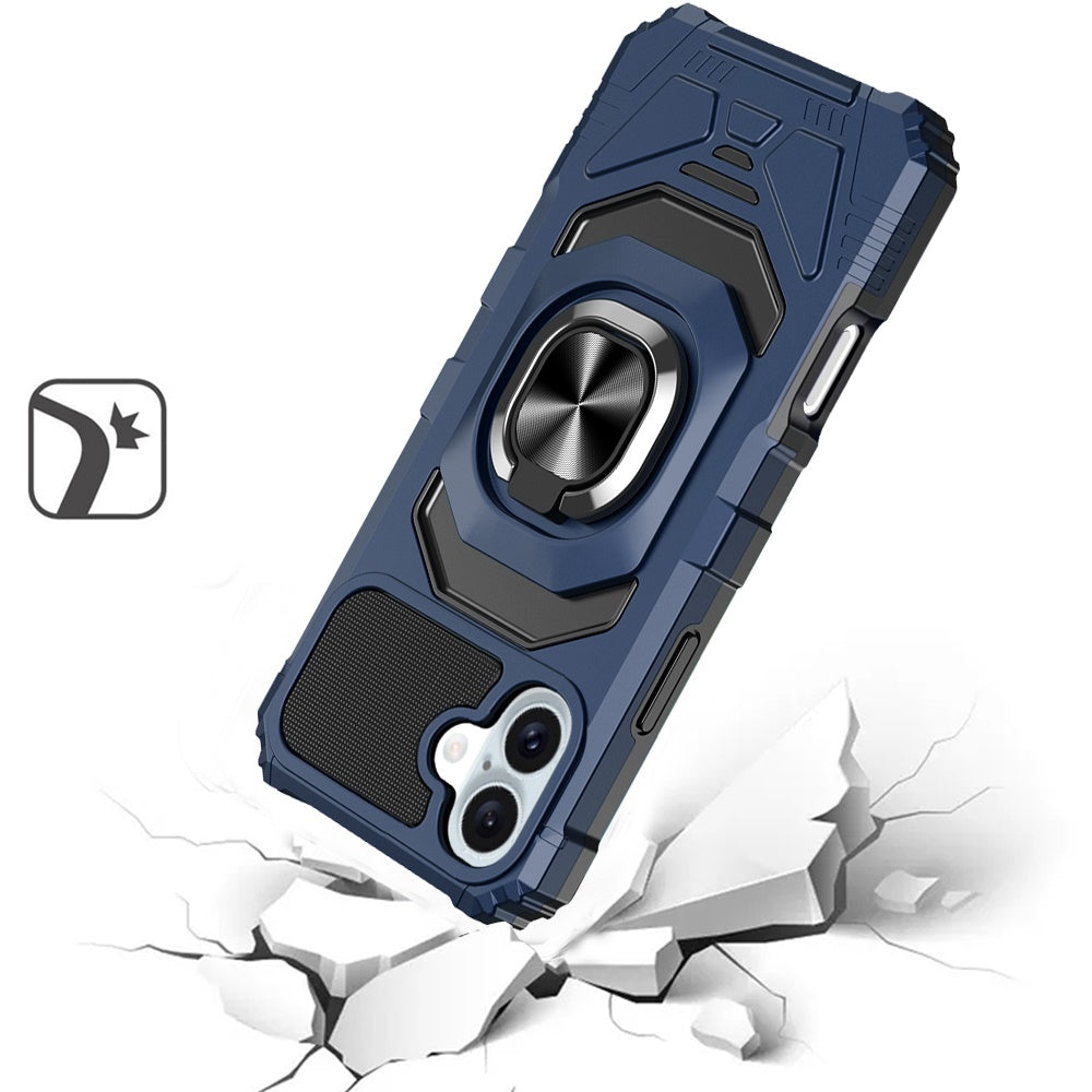 For Apple iPhone 16 (6.1") Hybrid Dual Layer with Rotate Magnetic Ring Stand Holder Kickstand, Rugged Shockproof Case Cover