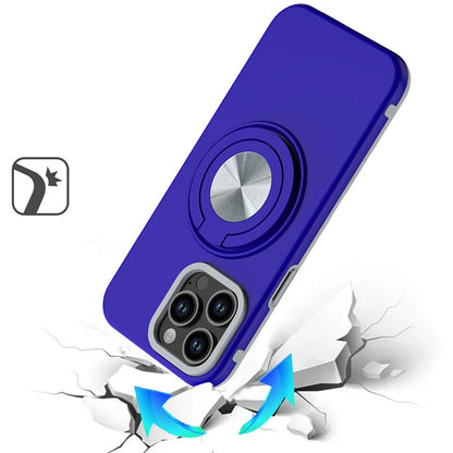 For Apple iPhone 13 Pro Metal Matte Hybrid with Invisible Rotational Ring Stand, Car Mount Friendly, Military Grade Slim Fit Sturdy Case Cover Blue