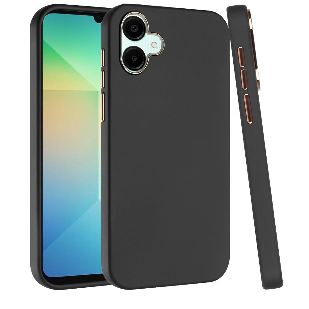 For Samsung Galaxy A06 Slim Classic Hybrid Around Rubber Gummy Gel Slick Hard PC Silicone TPU Chromed Button Case Cover