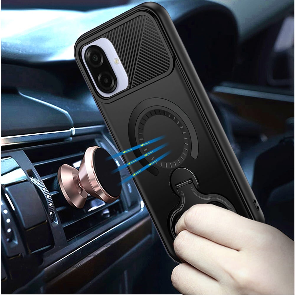 For Samsung Galaxy A07 Hybrid with Invisible 2 Hole Ring Stand Magnetic back Car Mount Friendly Protector Case Cover