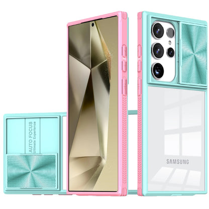 For Samsung Galaxy S24+ Plus Hybrid Cases with Sliding Camera Cover Transparent Shockproof Bumper TPU Protective Case Cover Pink/Blue