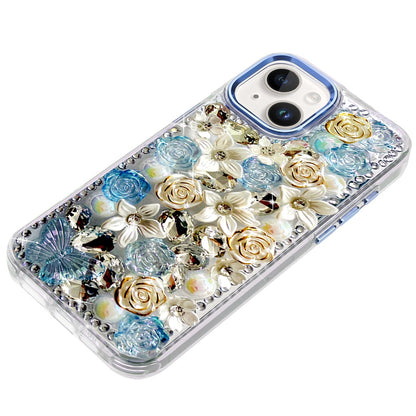 For Samsung Galaxy A37 3D Diamond Floral Roses Flower Bling Stone Hybrid, Sparkly Rhinestone Gemstone Back Shockproof Case Cover