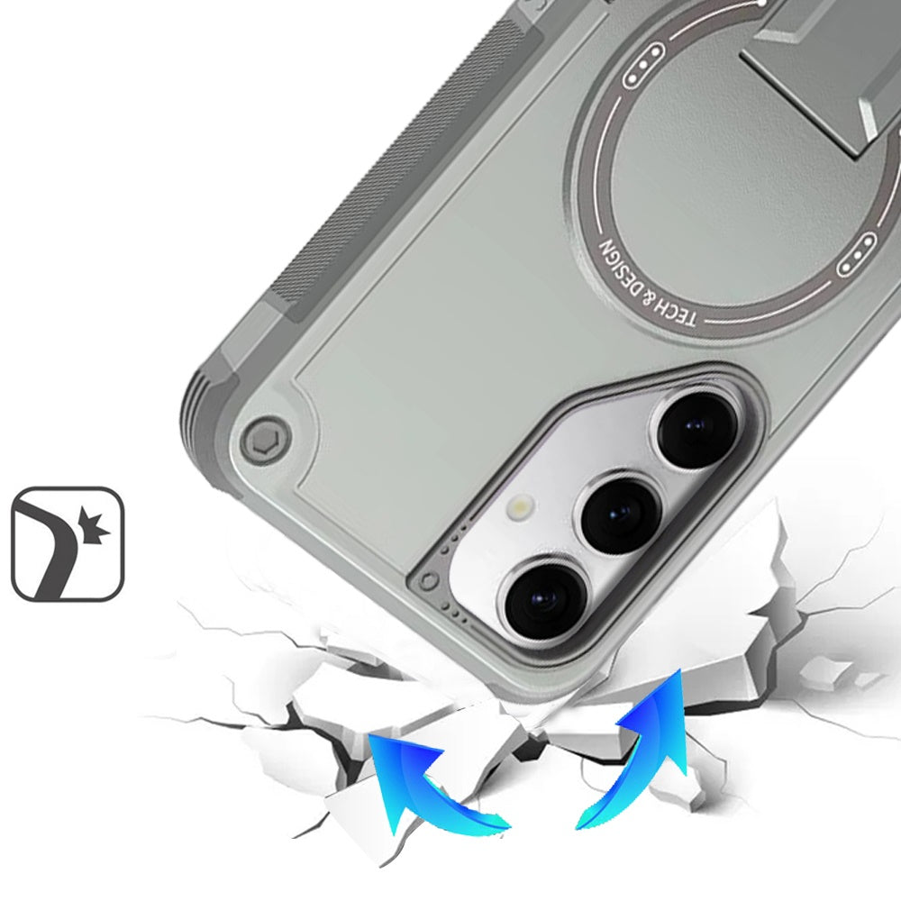 For Samsung Galaxy A16 5G Magnetic Invisible Kickstand Holder with Magsafe, Slim Fit Shockproof Hybrid Military Grade Heavy Duty Case Cover Grey