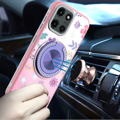 For Motorola Moto G Stylus 5G 2025 Pattern Design Hybrid with Invisible Ring Stand & Magnetic Back, Shockproof Protective Grip Case Cover