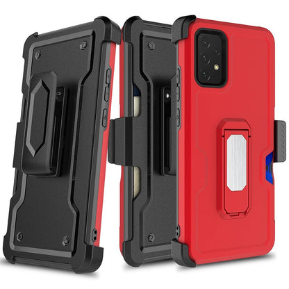 For Samsung Galaxy A16 5G Full-Body Hybrid Heavy Duty Armor Case with Belt Clip Holster, Credit Card Holder & Kickstand Case Cover Red