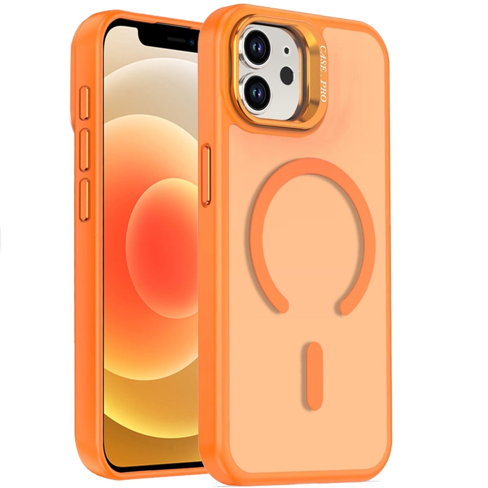 For iPhone 12 / iPhone 12 Pro (6.1") MagSafe Compatible Matte Metallic Stand TPU Hybrid Drop Protection Camera Kickstand Case Cover Cosmic Orange