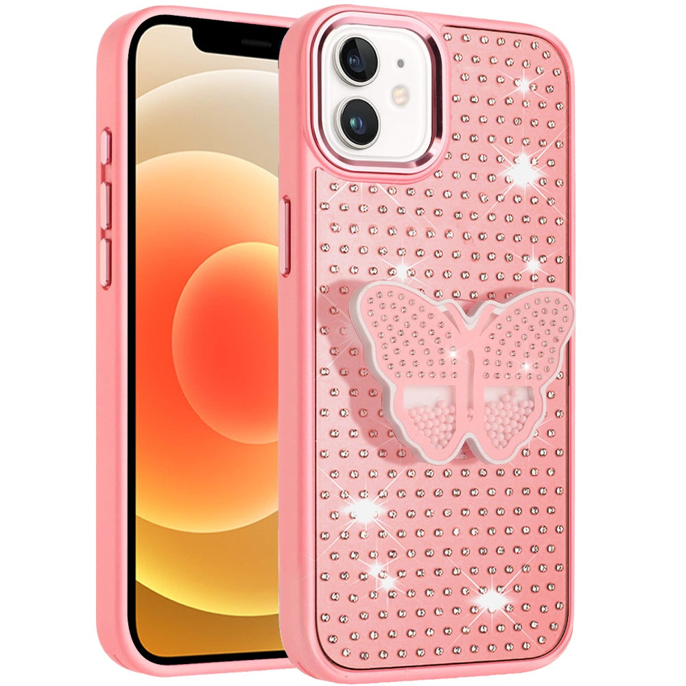 For Apple iPhone 12 /12 Pro Butterfly Moveable Grip 3D Pop Stand Full Diamond Bling Sparkling TPU Fashion Hybrid Case Cover