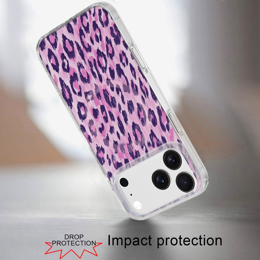 For Apple iPhone 17 Stylish Pattern Fashion IMD Printed Design TPU Double Layer Slim Shockproof with Magnetic Back Case Cover Pink Leopard