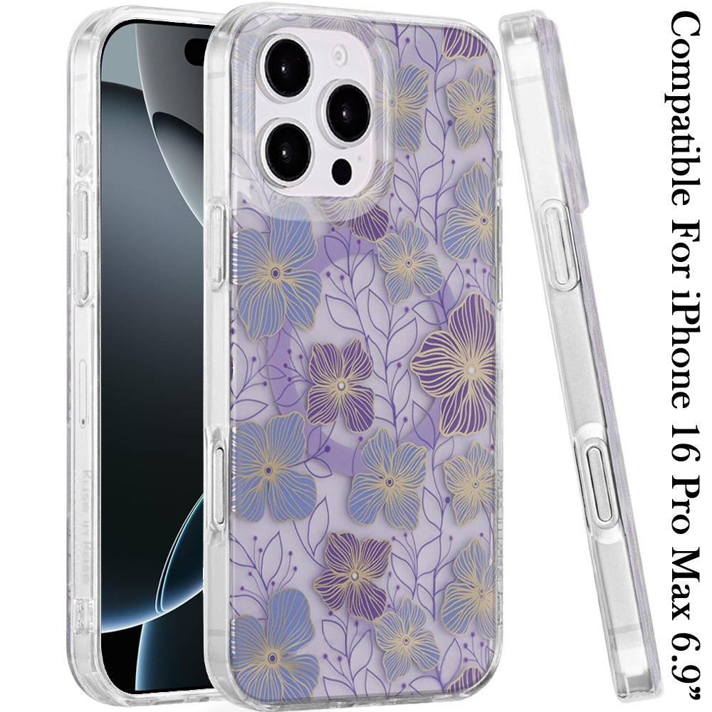 For iPhone 16 Pro Max (6.9") Stylish Pattern Fashion IMD Printed Design TPU Double Layer Slim Shockproof with Magnetic Back Case Cover