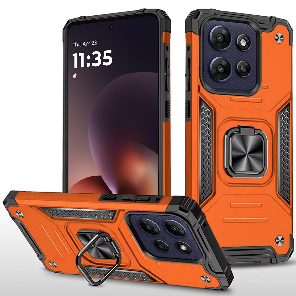 For Motorola Moto G Power 5G 2026 /2025 Armor Hybrid Magnetic Stand with Ring Holder Kickstand Shockproof Heavy-Duty Durable Rugged TPU Dual Layer Case Cover Cosmic Orange