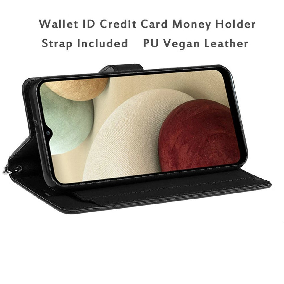 For Samsung Galaxy S26 Wallet Cases PU Leather with Credit Card /ID /Cash Holder Slot Dual Flip Book Pouch, Stand and Strap Case Cover Black