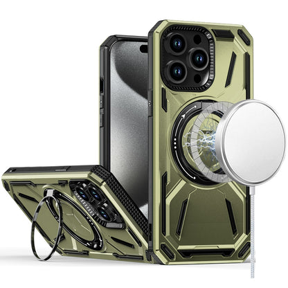 For Apple iPhone 15 Pro Max Hybrid Magnetic Ring and 360° Rotational Kickstand with MagSafe Compatible, Military Grade Drop Protection Case Cover Midnight Green