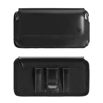 For Apple iPhone 16 Pro (6.3") Universal Phone Holder Horizontal Leather Nylon [Magnetic Closure] with Belt Clip Holster Loops Carrying Pouch XL Screen Size 6.3" [Black]