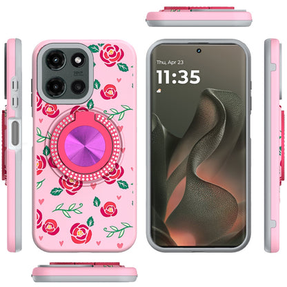 For Motorola Moto G 5G 2025 Pattern Design Hybrid with Invisible Ring Stand & Magnetic Back, Shockproof Protective Grip Case Cover