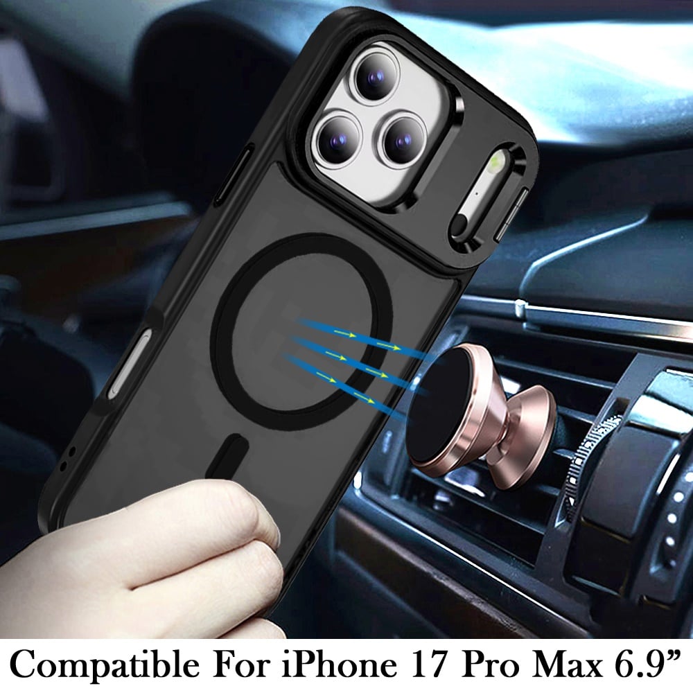 Phone Case for Apple iPhone 17 Pro Max (6.9") Metallic Magnetic Camera Ring Stand Shockproof Hybrid AntiSlip Grip Camera Lens Protection Kickstand Rugged Durable Armor Cover