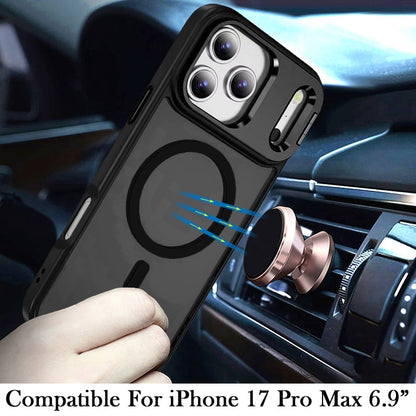Phone Case for Apple iPhone 17 Pro Max (6.9") Metallic Magnetic Camera Ring Stand Shockproof Hybrid AntiSlip Grip Camera Lens Protection Kickstand Rugged Durable Armor Cover