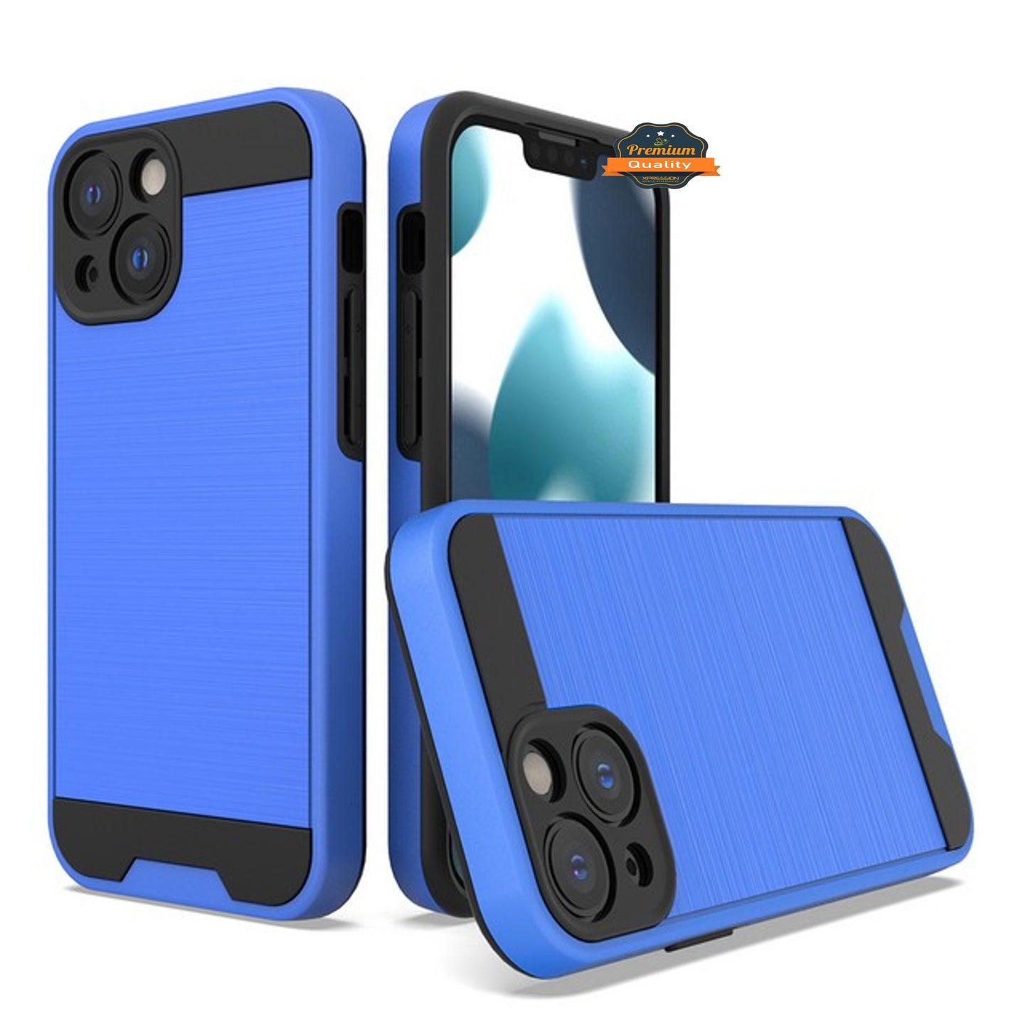 For Apple iPhone 15 Pro Max (6.7") Slim Rugged TPU + Hard Brushed Metal Texture Hybrid Dual Layer Armor Shockproof  Phone Case Cover