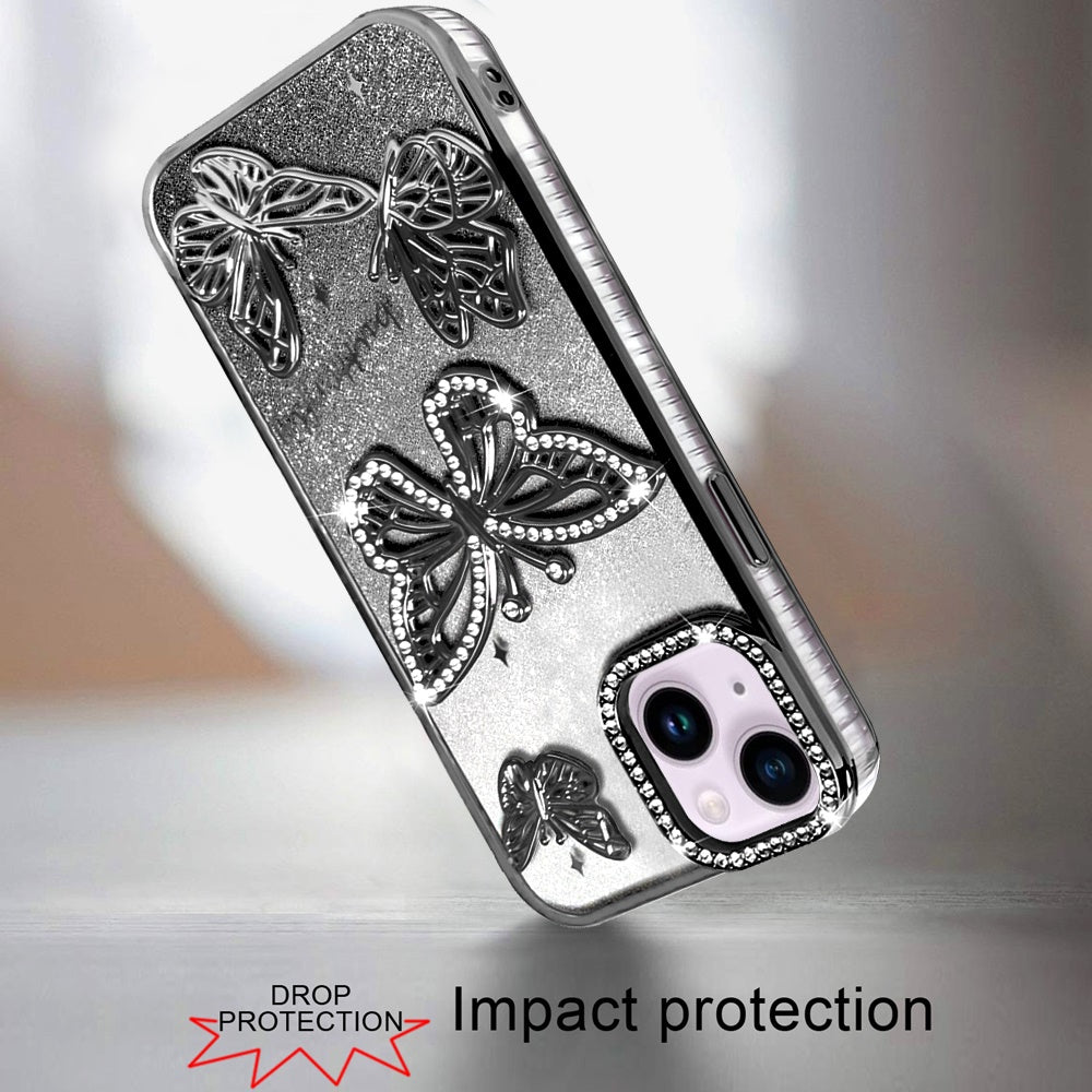 For Samsung Galaxy S25 Ultra Luxury Butterfly Sparkle Glitter Diamond Crystal Rhinestone Shimmer Bling Plating Thick TPU Hard PC Case Cover