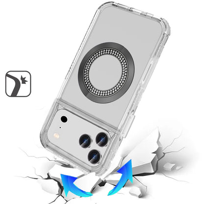 For Apple iPhone 17 Pro Max Magnetic Circle Compatible with Magsafe, Hybrid Chrome 3in1 Transparent Shockproof TPU Bumper Case Cover