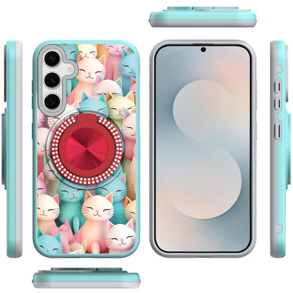 For Samsung Galaxy S26 Pattern Design Hybrid with Invisible Ring Stand & Magnetic Back, Shockproof Protective Grip Case Cover