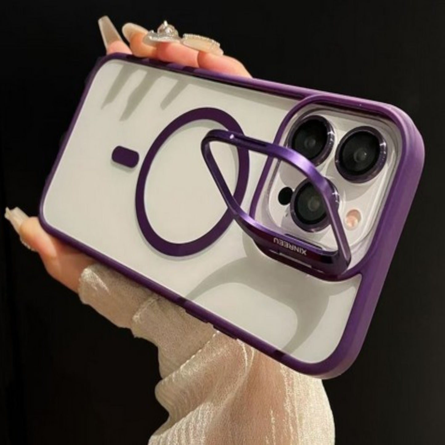 For Apple iPhone 17 Pro Max Clear Back Hybrid with MagSafe Compatible Metal Camera Stand Colorful Bumper Frame Shockproof Case Cover