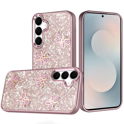 For Apple iPhone 17E /16E Cute Butterfly Crystal Diamond Glitter Case Sparkle Bling Frame Metallic Edges, Shimmer TPU Hybrid Case Cover
